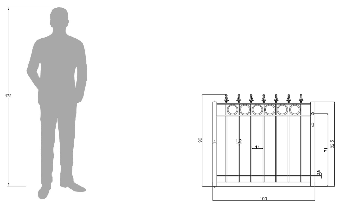 Gartentor Belluno als bemaßte Zeichnung