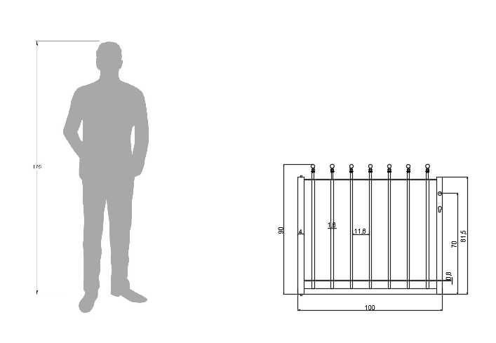 Gartentor Ancona als bemaßte Zeichnung