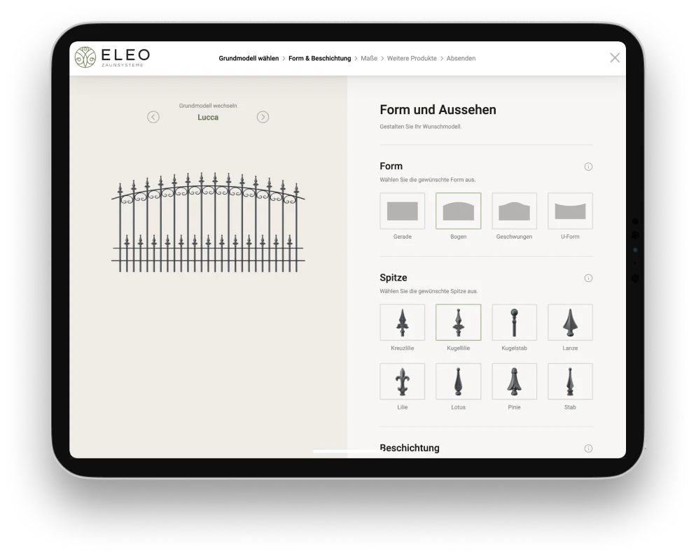tablet eleo zaun konfigurator