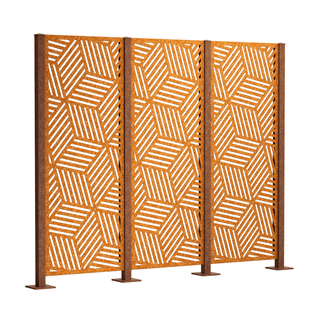 Metallsichtschutz Reno 3er Set zum Aufschrauben Modell | Cortenstahl Metallsichtschutz Reno 3er Set zum Aufschrauben Modell | Cortenstahl