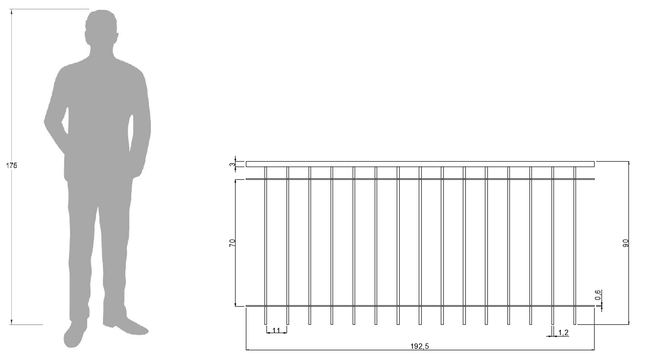 Technische Zeichnung Geländer Ancona 192,5cm