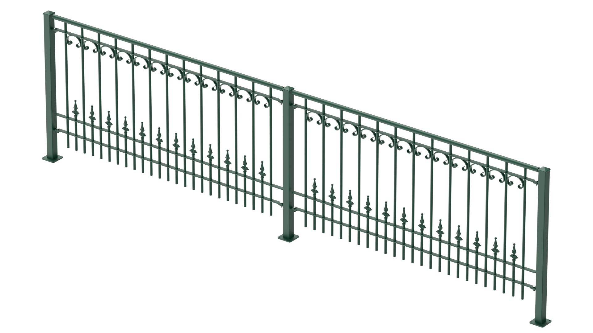 Geländer Lucca als 3D-Modell | Pulverbeschichtet Sonderfarbe RAL 6005 Moosgrün