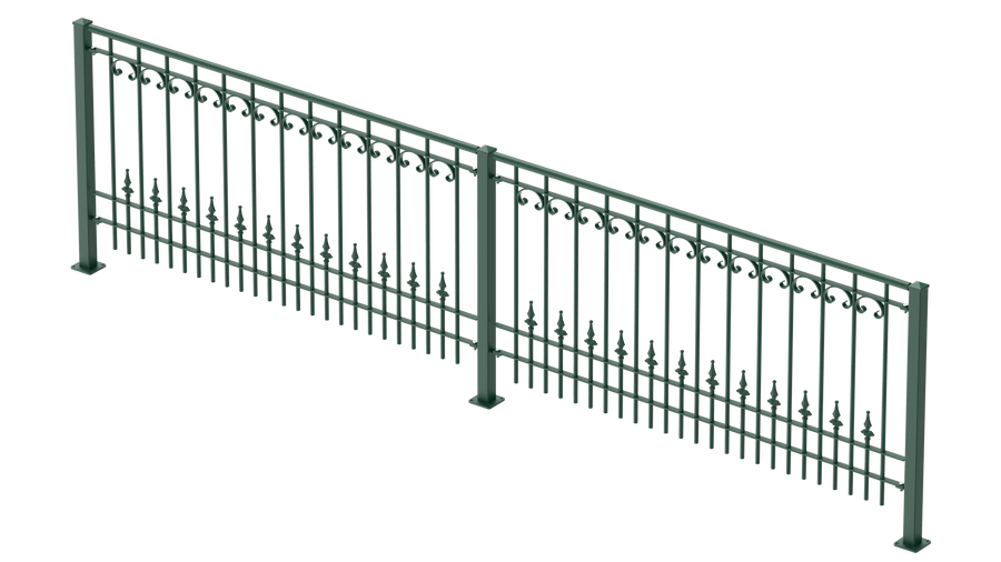 Geländer Lucca als 3D-Modell | Pulverbeschichtet Sonderfarbe RAL 6005 Moosgrün