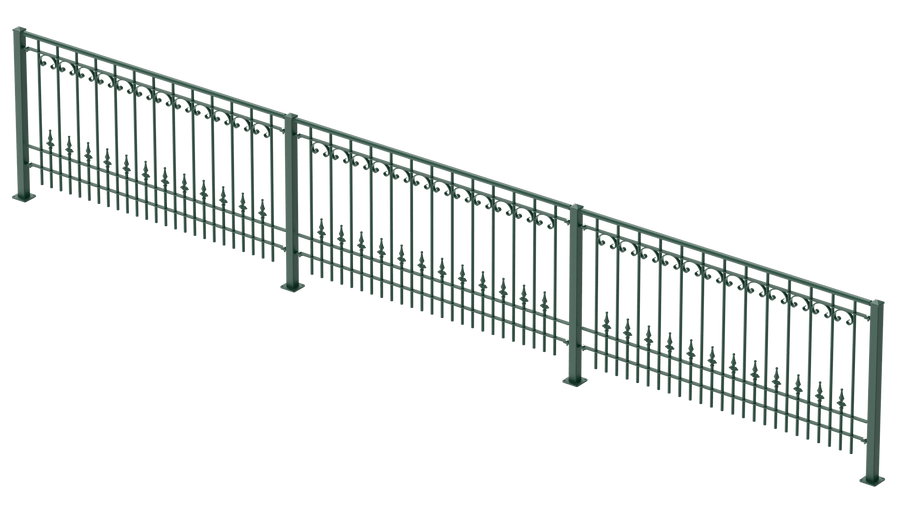 Geländer Lucca als 3D-Modell | Pulverbeschichtet Sonderfarbe RAL 6005 Moosgrün
