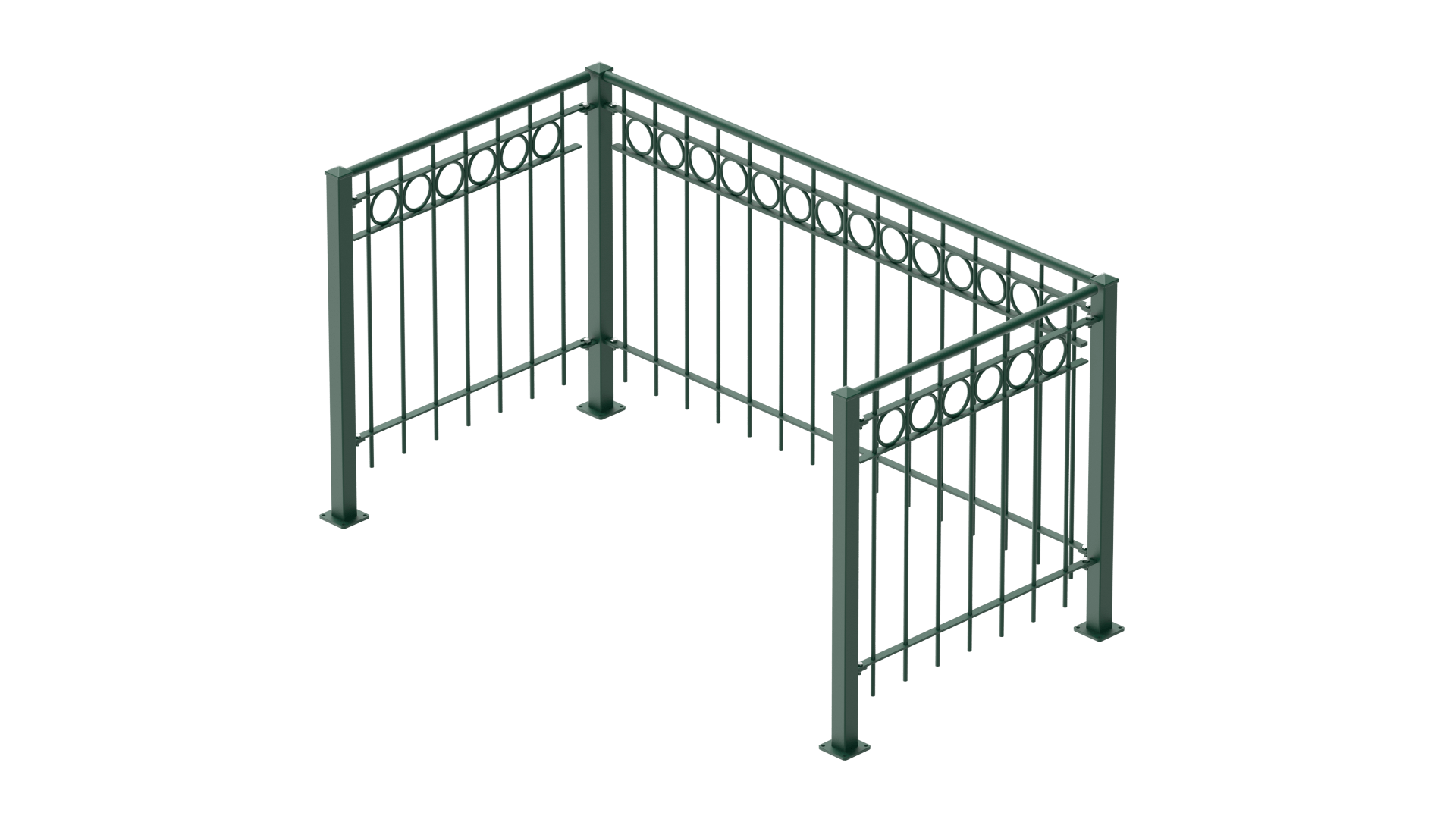 Geländer Belluno als 3D-Modell | Pulverbeschichtet Sonderfarbe RAL 6005 Moosgrün