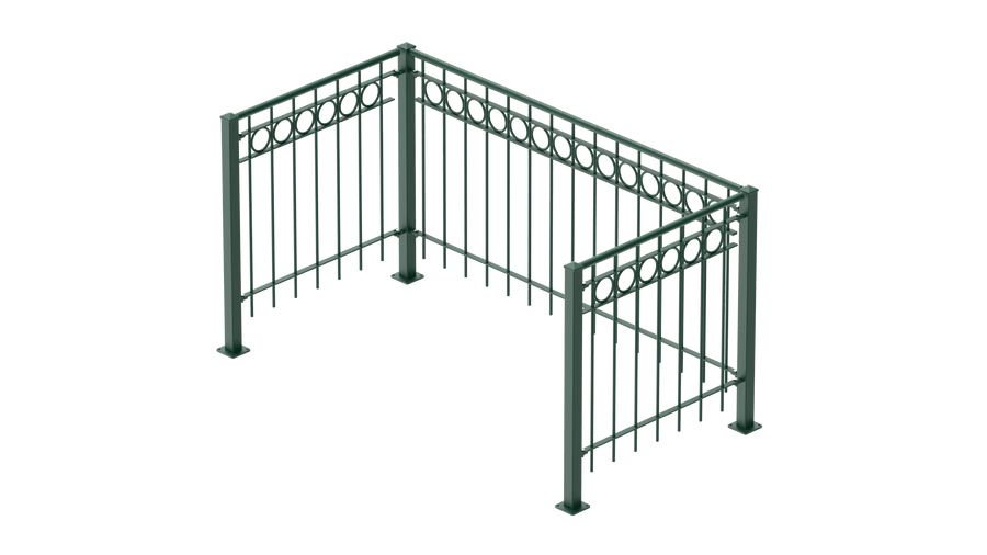 Geländer Belluno als 3D-Modell | Pulverbeschichtet Sonderfarbe RAL 6005 Moosgrün