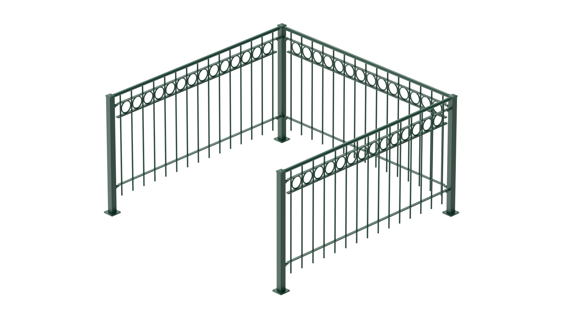Geländer Belluno als 3D-Modell | Pulverbeschichtet Sonderfarbe RAL 6005 Moosgrün