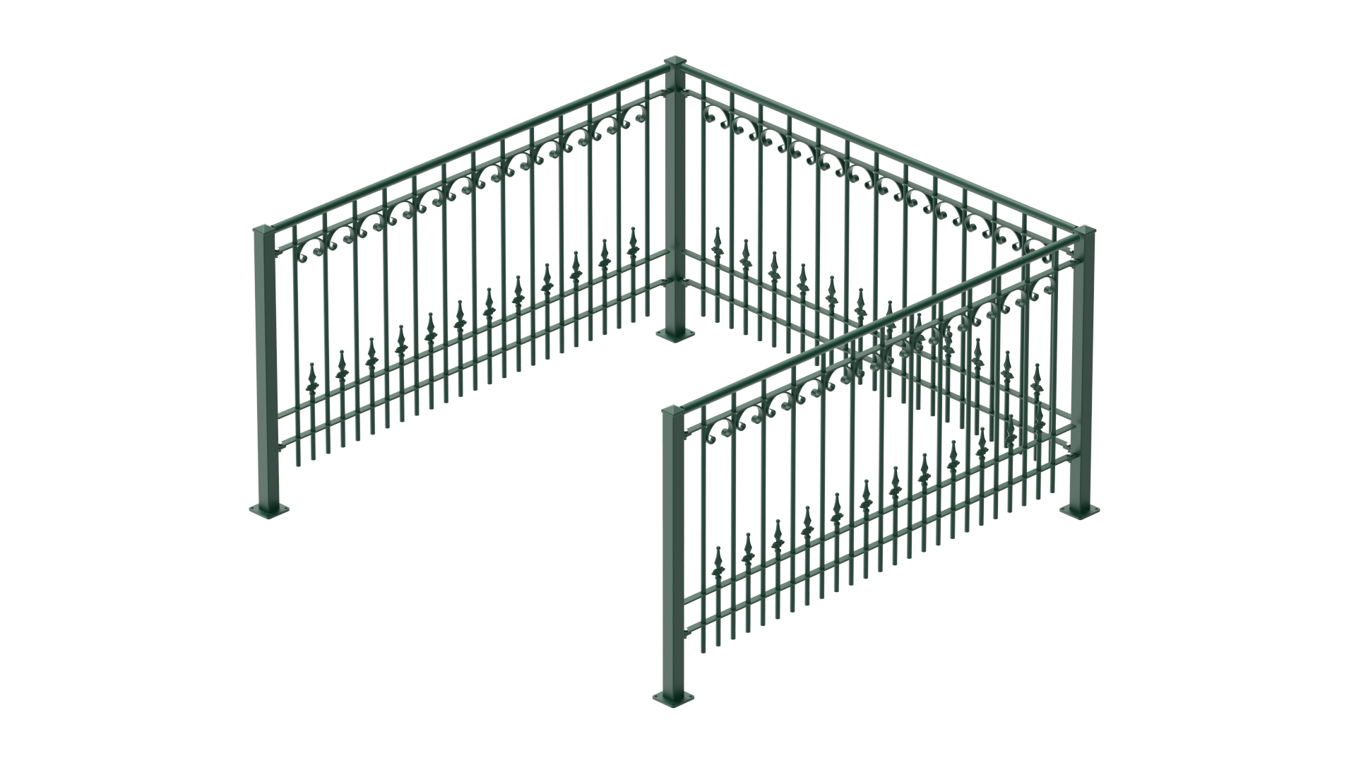 Geländer Lucca als 3D-Modell | Pulverbeschichtet Sonderfarbe RAL 6005 Moosgrün