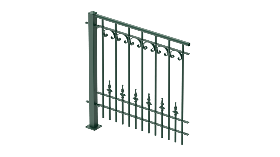 Geländer Lucca als 3D-Modell | Pulverbeschichtet Sonderfarbe RAL 6005 Moosgrün