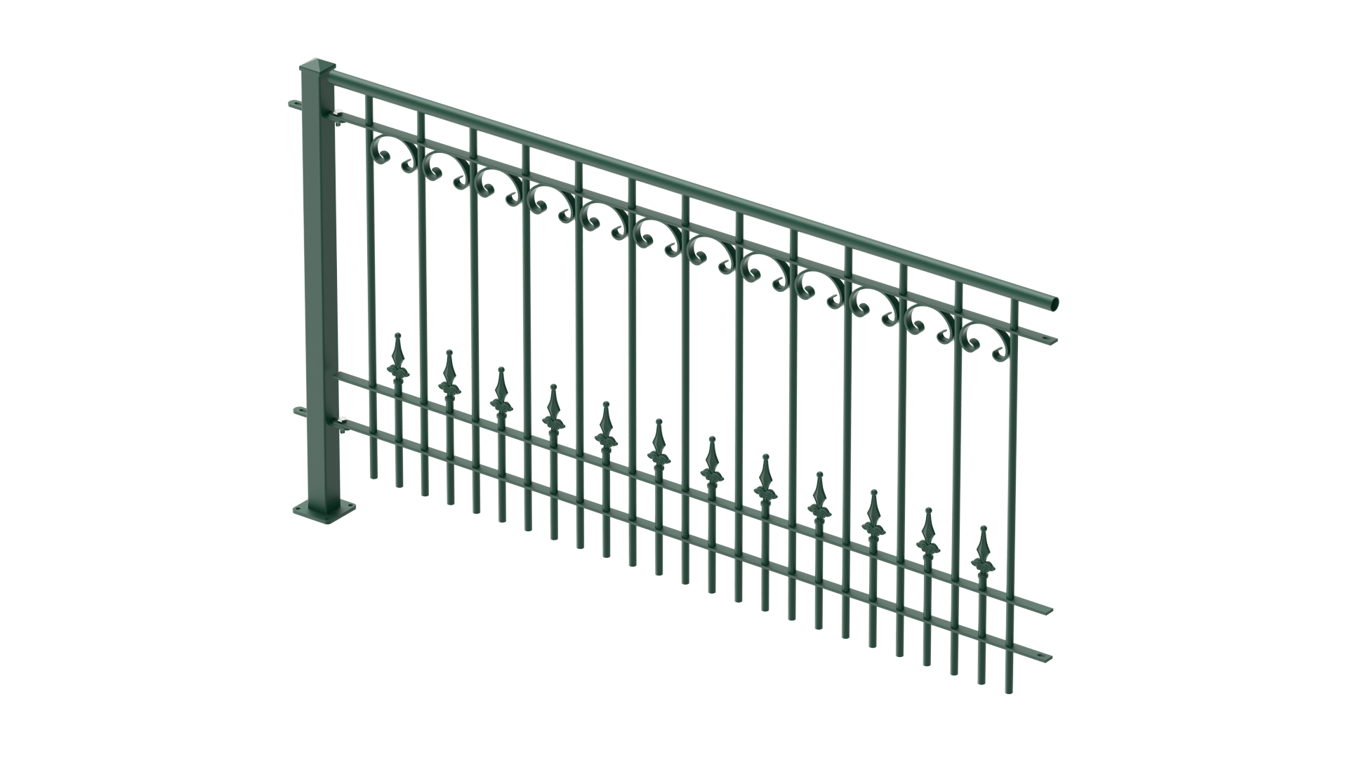 Geländer Lucca als 3D-Modell | Pulverbeschichtet Sonderfarbe RAL 6005 Moosgrün