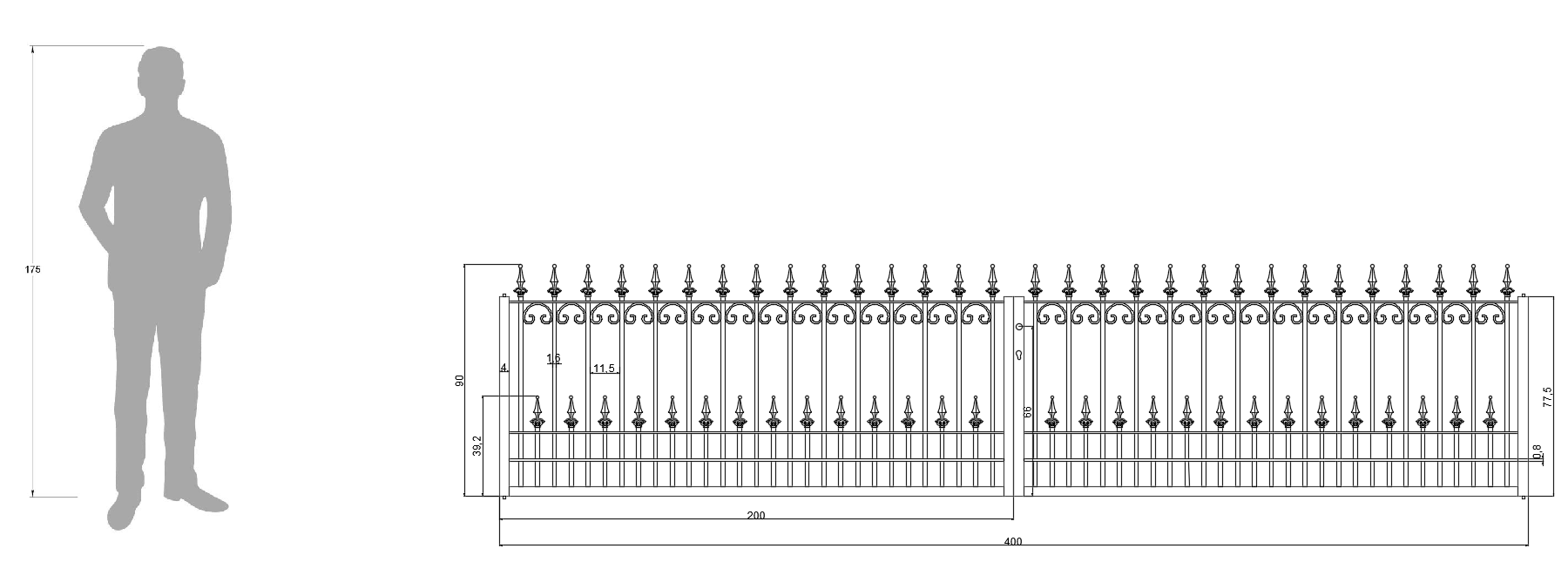 Tor Lucca als bemaßte Zeichnung