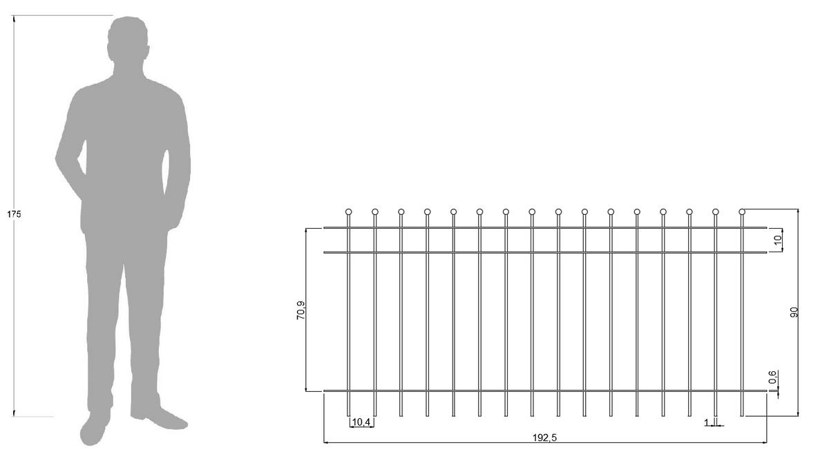 Technische Zeichnung Zaun Como 192,5cm