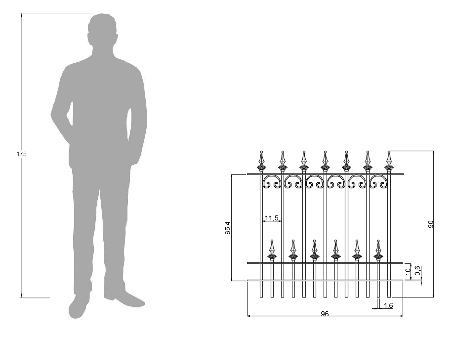Technische Zeichnung Zaun Lucca 96cm