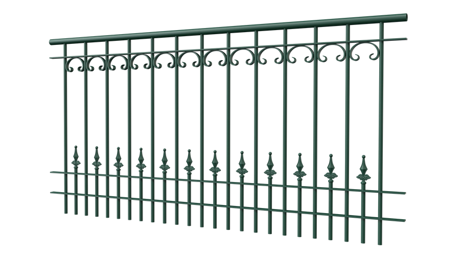 Geländer Lucca als 3D-Modell | Pulverbeschichtet Sonderfarbe RAL 6005 Moosgrün