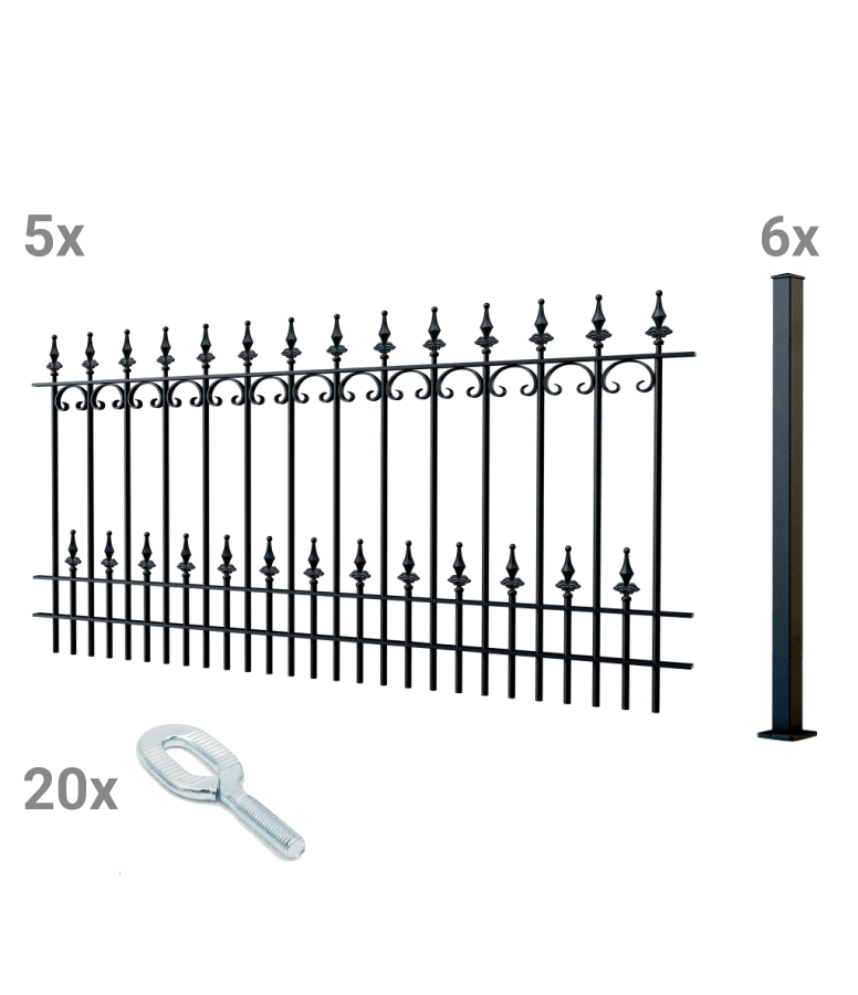 Zaunset Lucca zum Aufschrauben mit Zubehör 3D Modell | Pulverbeschichtet RAL 9005 Tiefschwarz
